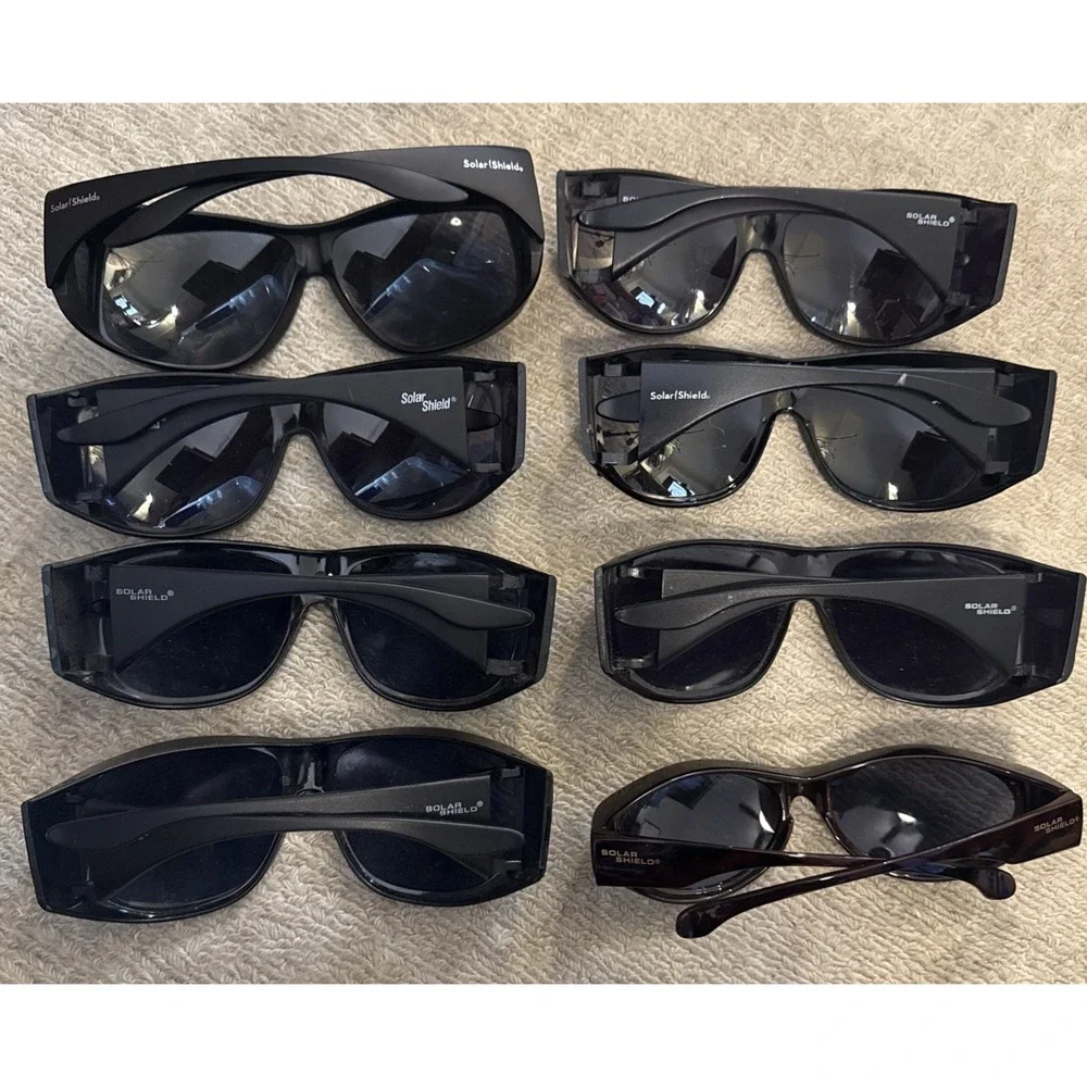 Sunglasses Lot 8 SOLAR SHIELDS BLACK WRAP EYE PROTECTION-All 8 pairs included